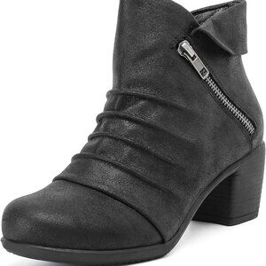 Women's Microfiber Ankle Boots Chunky Heel Waterproof Non-slip Fall Winter